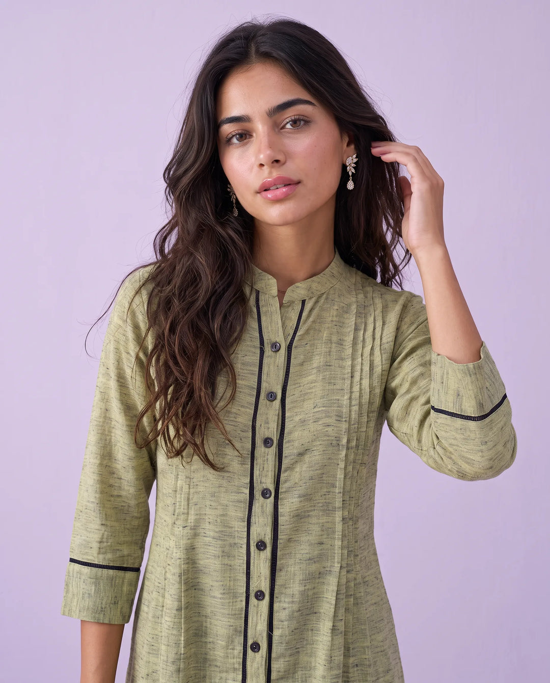 Olive Solid Rayon Blended Straight cut Long Kurta