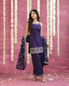 Purple Embriodered Silk Blended Sleeveless Kurta Bottom Dupatta Set