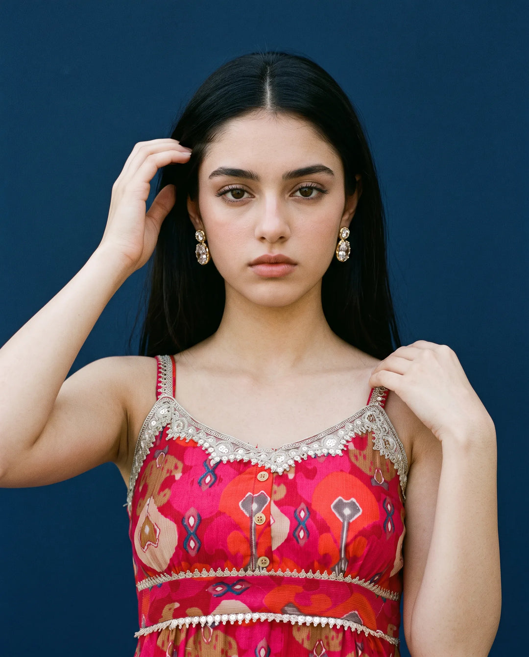 Pink Printed Viscose Blended Spaghetti Strap Straight Cut Long Kurta
