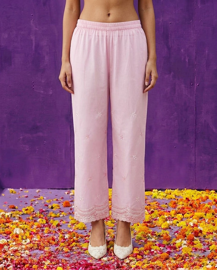 Pink Embroidered Cotton Satin Co-Ord Set