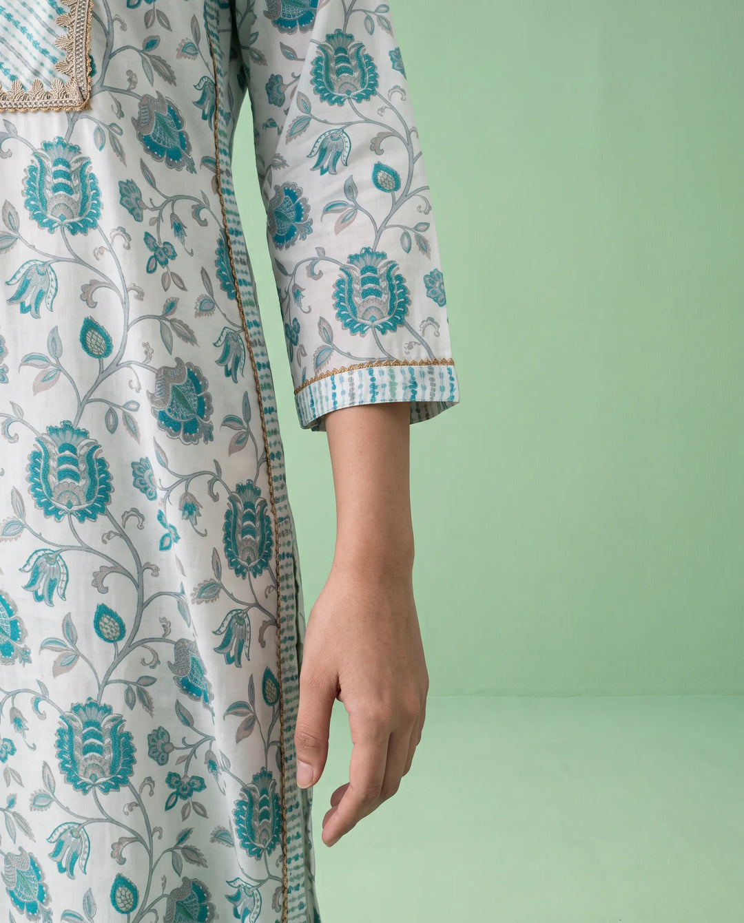 Blue Printed Viscose Blended Straight cut Long Kurta