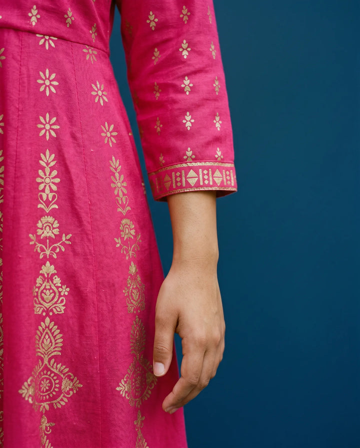 Magenta Printed Rayon Maxi Dress