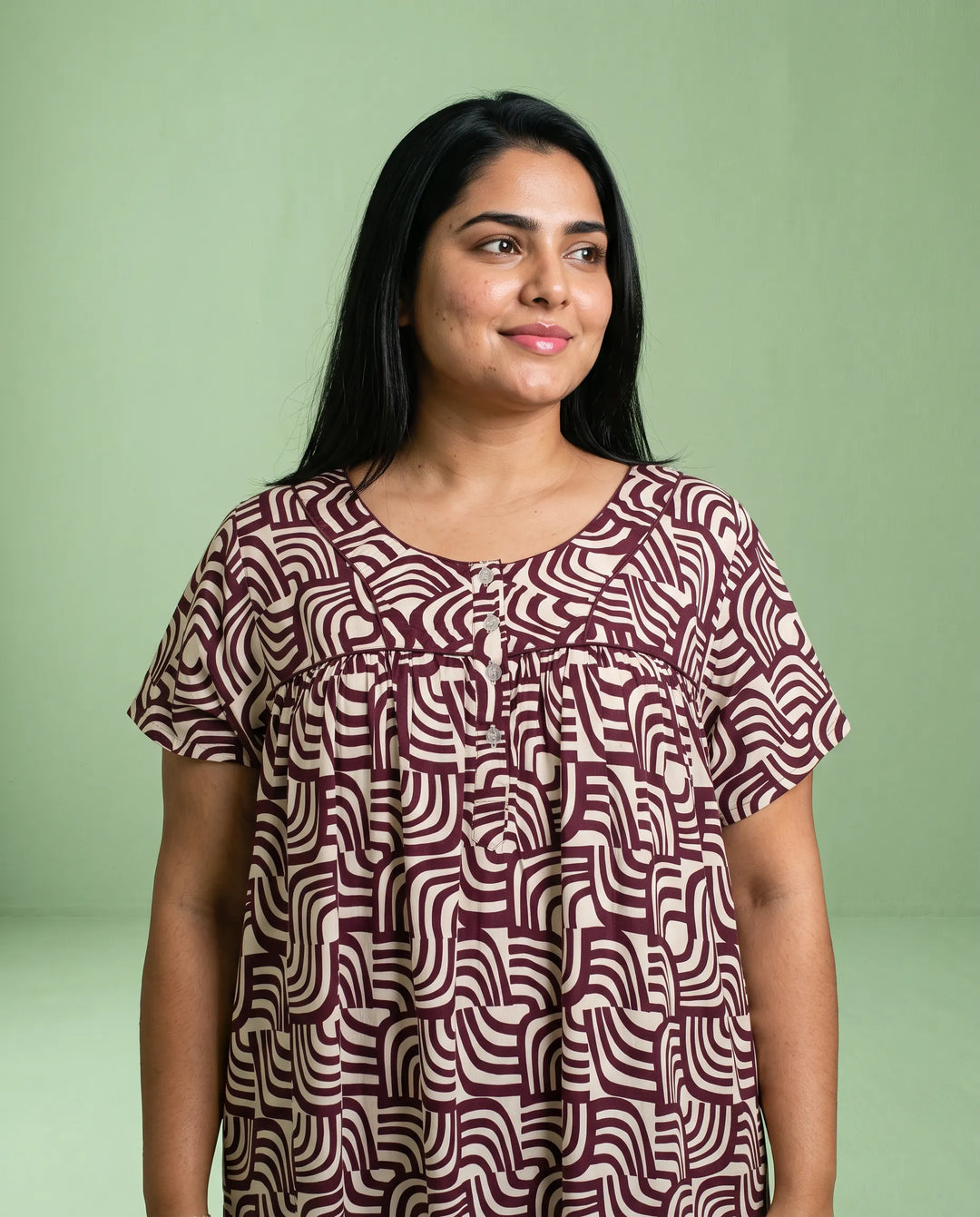 Maroon Printed Super Soft Rayon Night Dress / Home Wear
