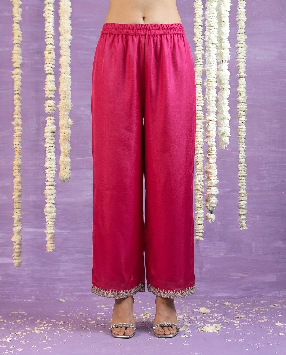 Magenta Embriodered Silk Blended Kurta Bottom Dupatta Set