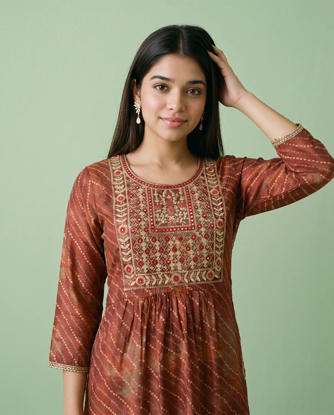 Maroon Embroidered Viscose Blended Straight cut Long Kurta