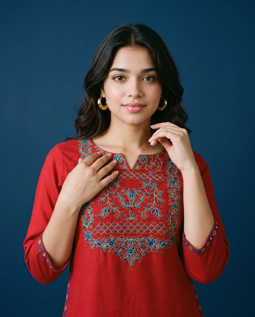 Maroon Embroidered Viscose Blended Straight cut Long Kurta