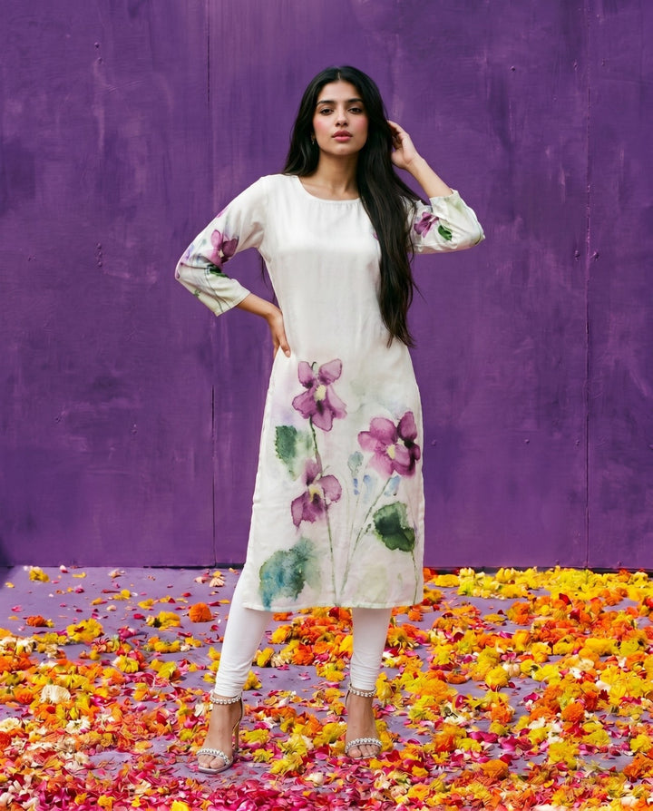 Multi Colour Printed Crepe Silk Straight cut Long Kurta