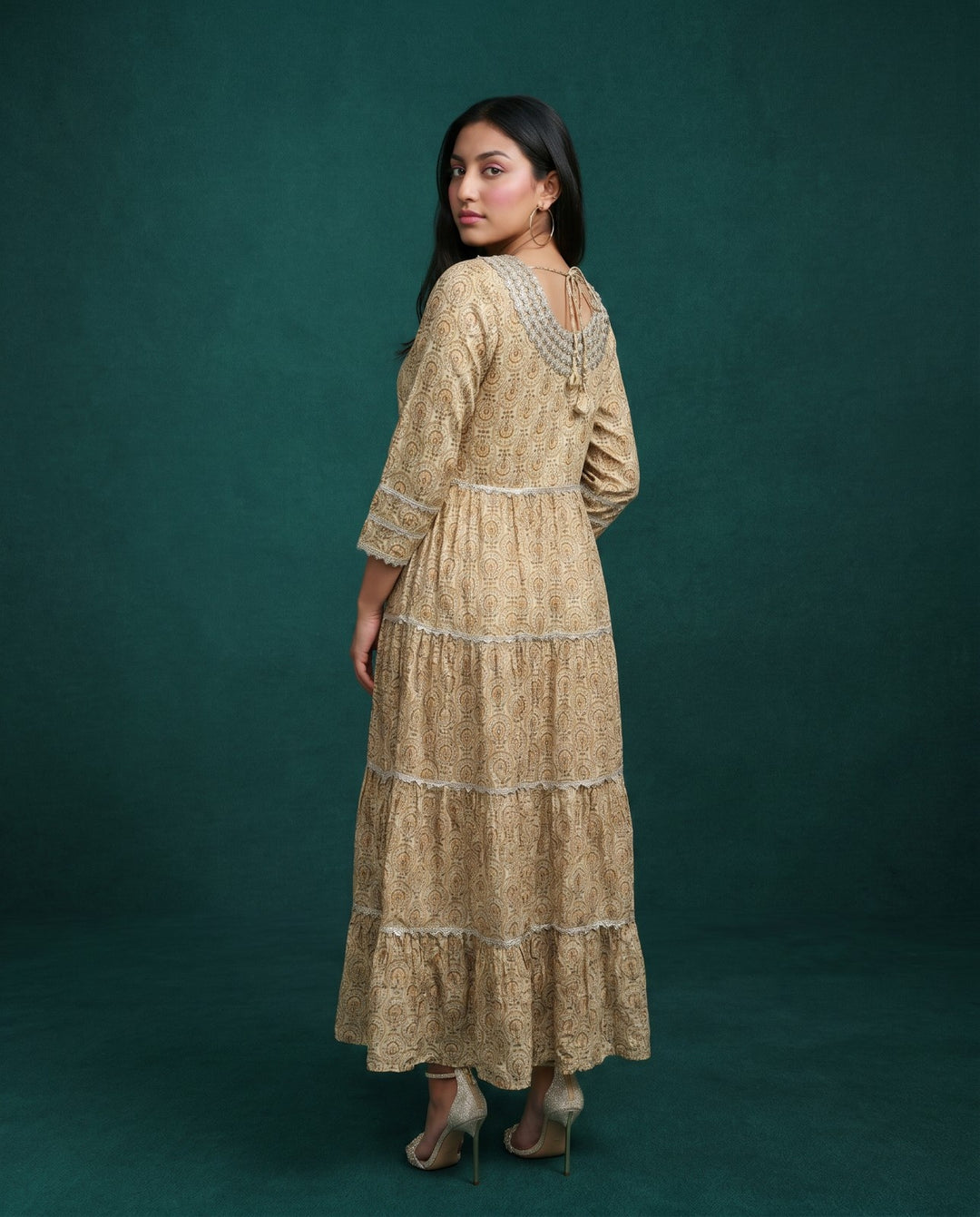 Yellow Printed Silk Blended Maxi Dress