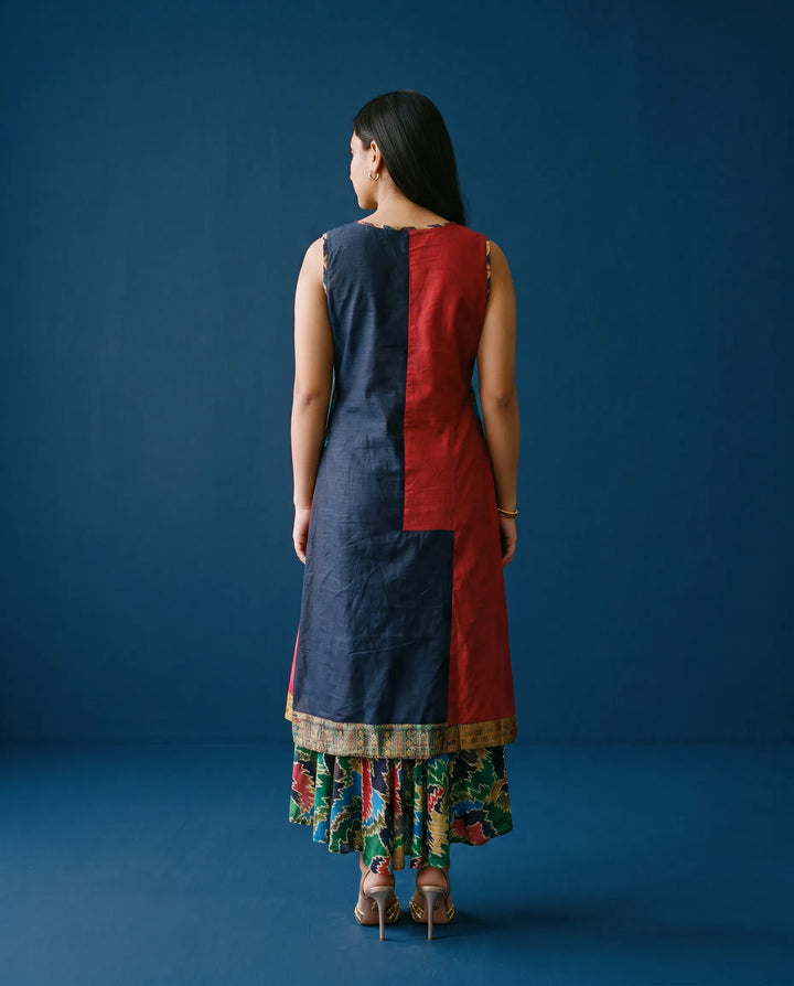 Navy Printed Viscose Blended Sleeveless Maxi Dress