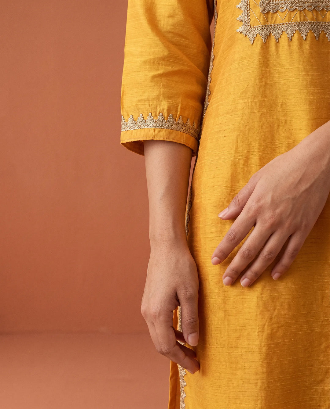 Yellow Printed Silk Blended Straight cut Long Kurta