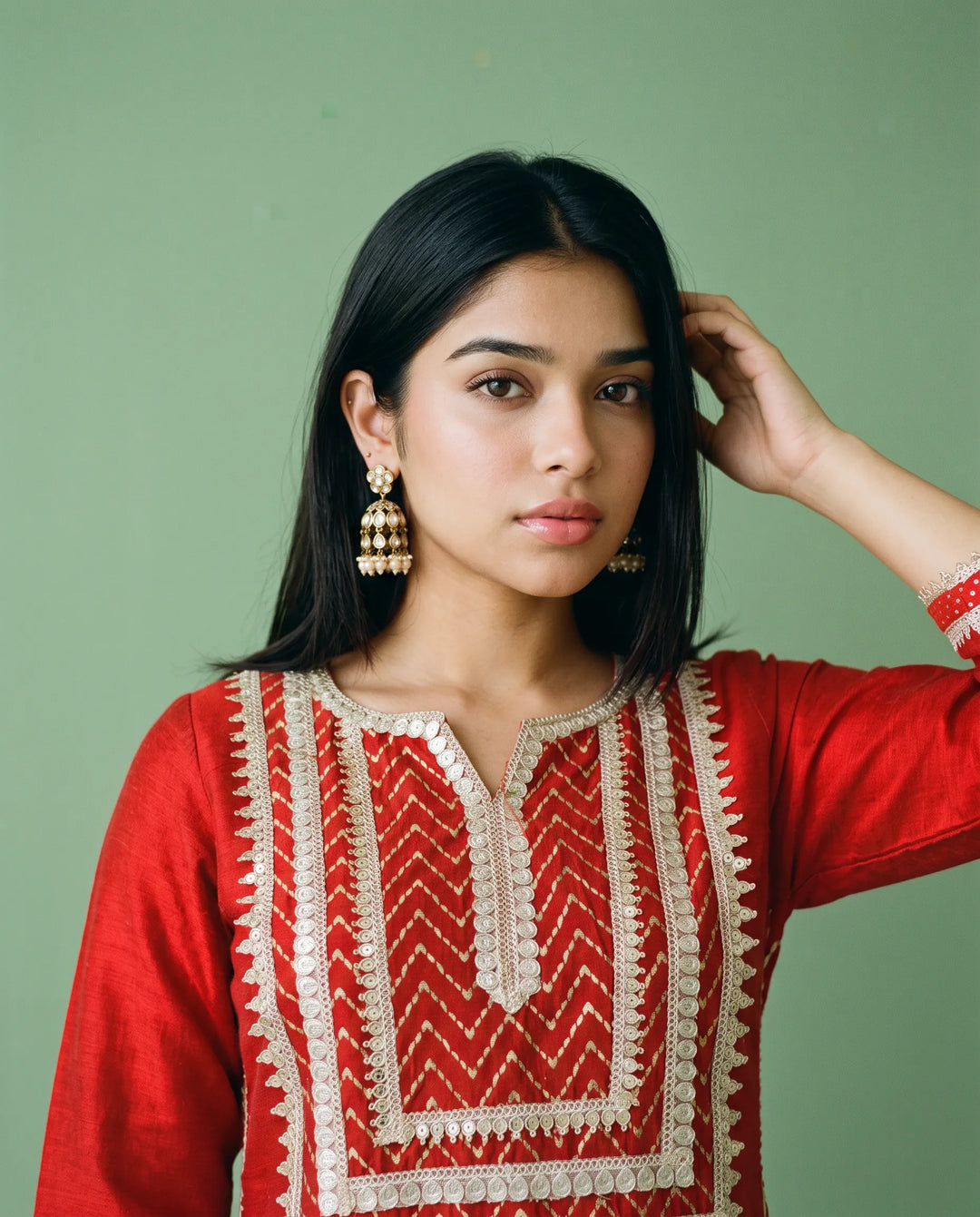 Maroon Printed Silk Blended Straight cut Long Kurta