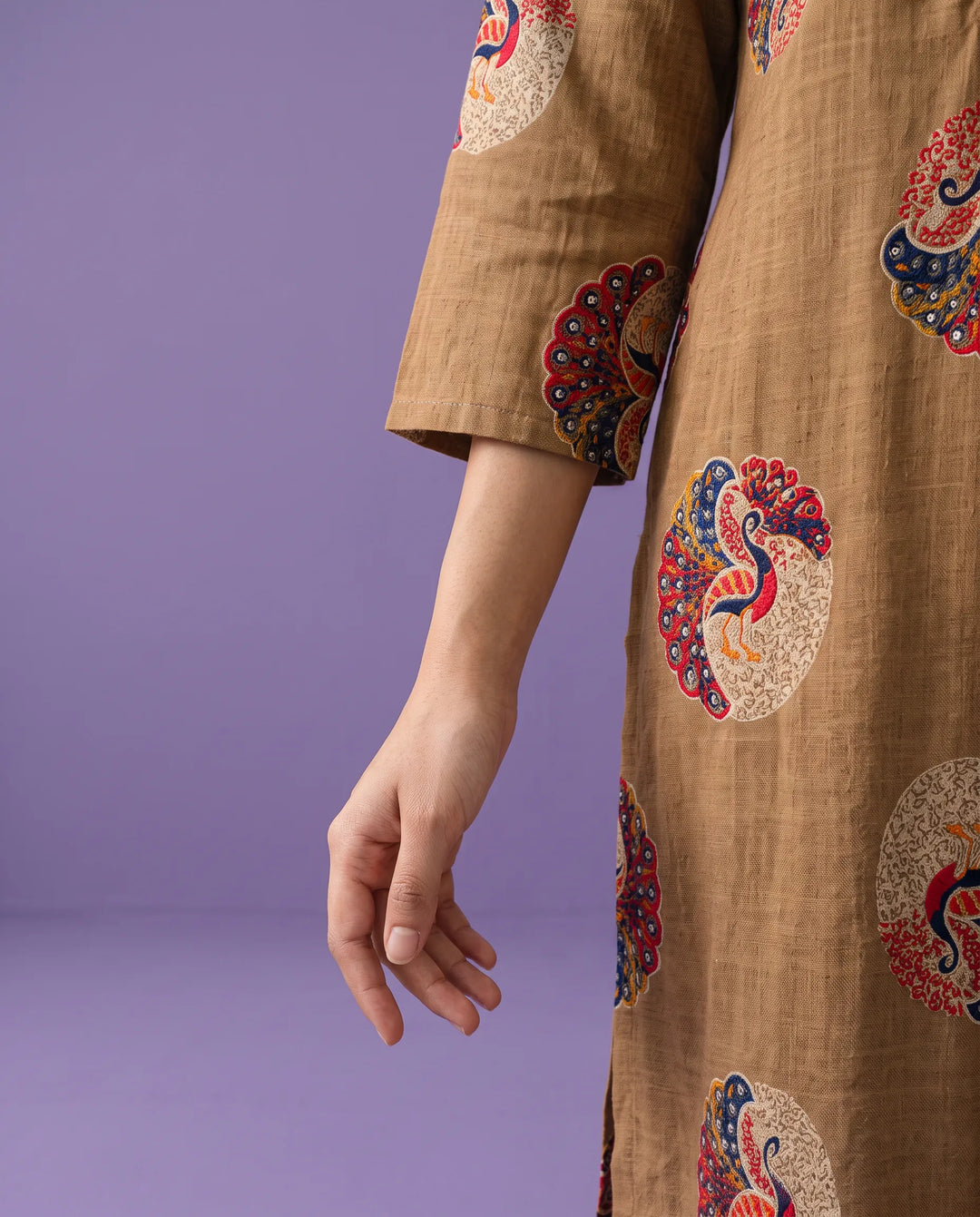 Brown Printed Rayon Straight cut Long Kurta