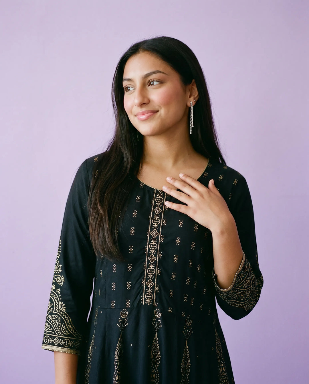 Black Printed Rayon Maxi Dress