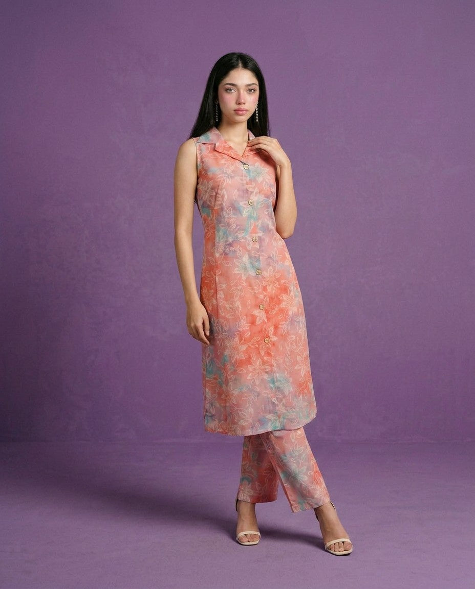 Pink Printed Viscose Blended Co-Ord Set
