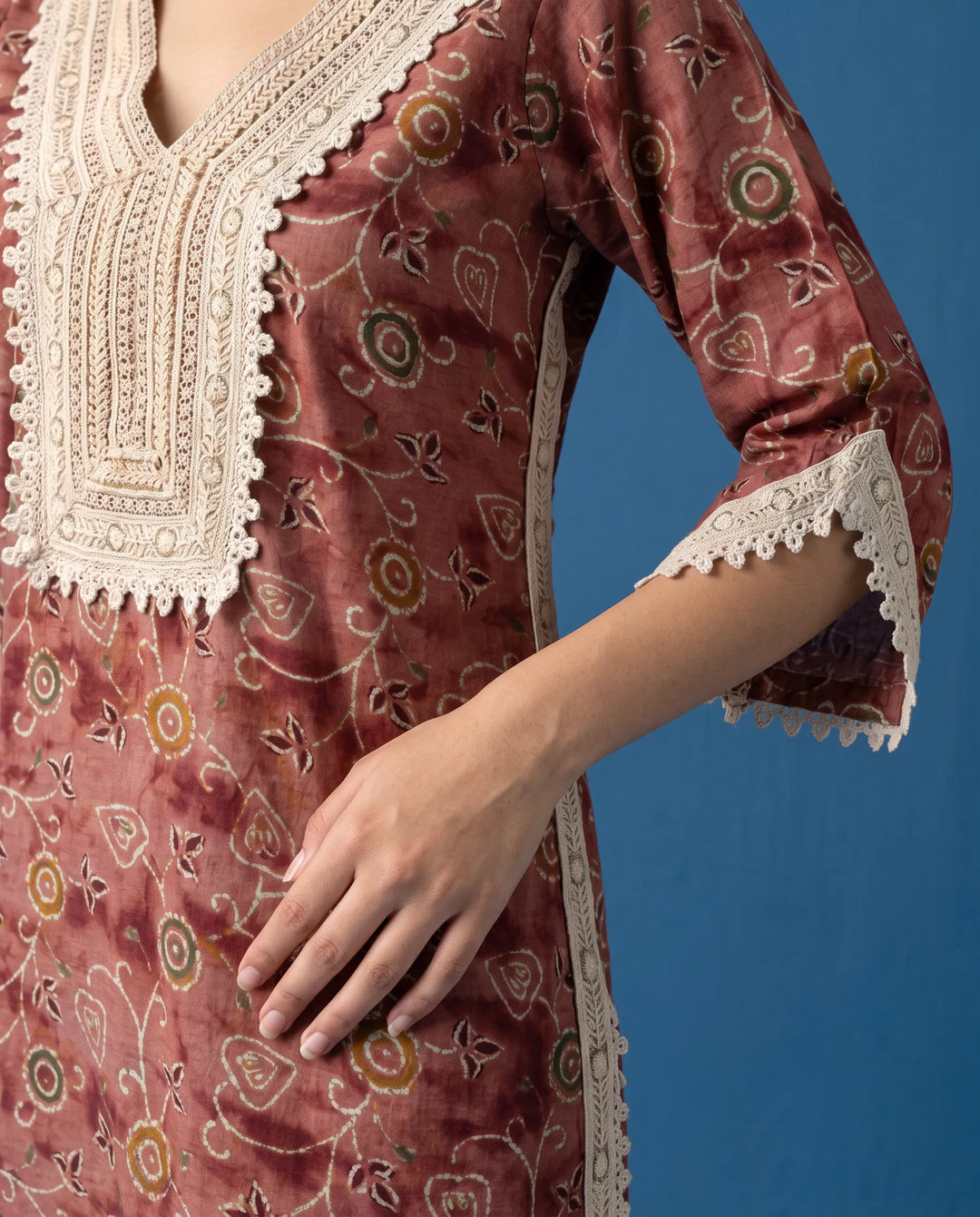 Brown Printed Viscose Blended Straight cut Long Kurta