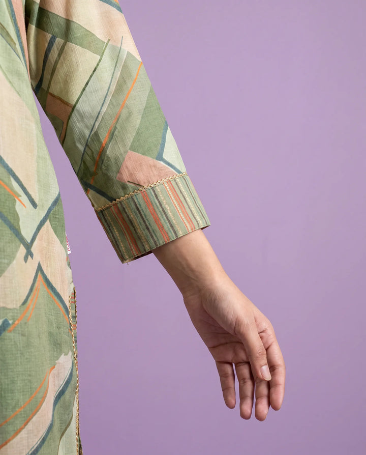 Olive Printed Cotton Blended Short Kurti