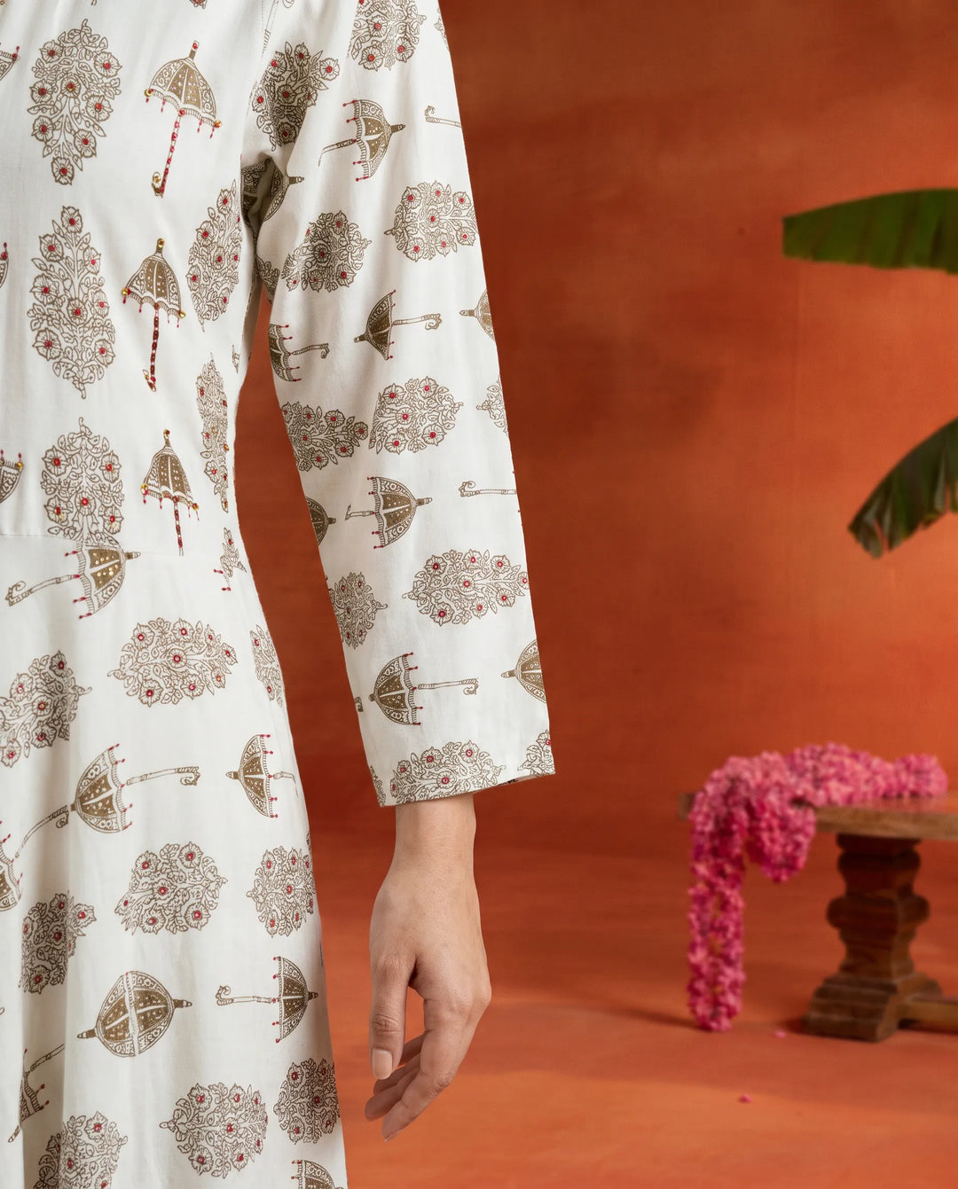 White Printed Rayon Maxi Dress
