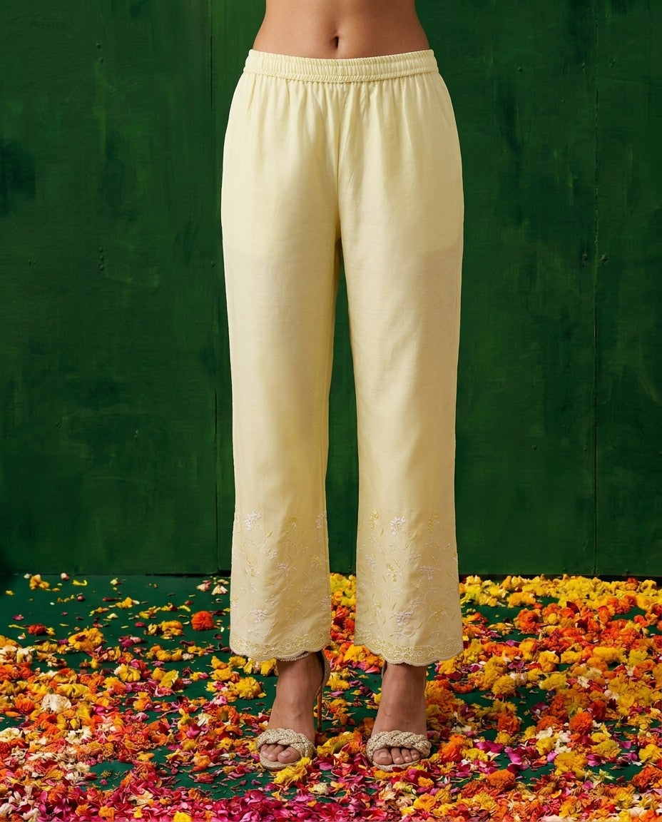 Yellow Embriodered Cotton Satin Co-Ord Set