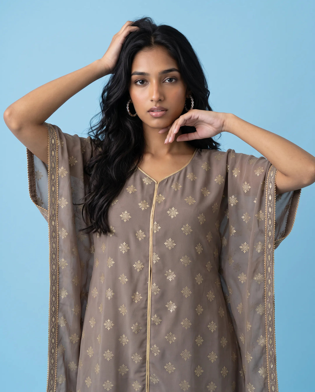 Grey Printed Georgette Kaftan