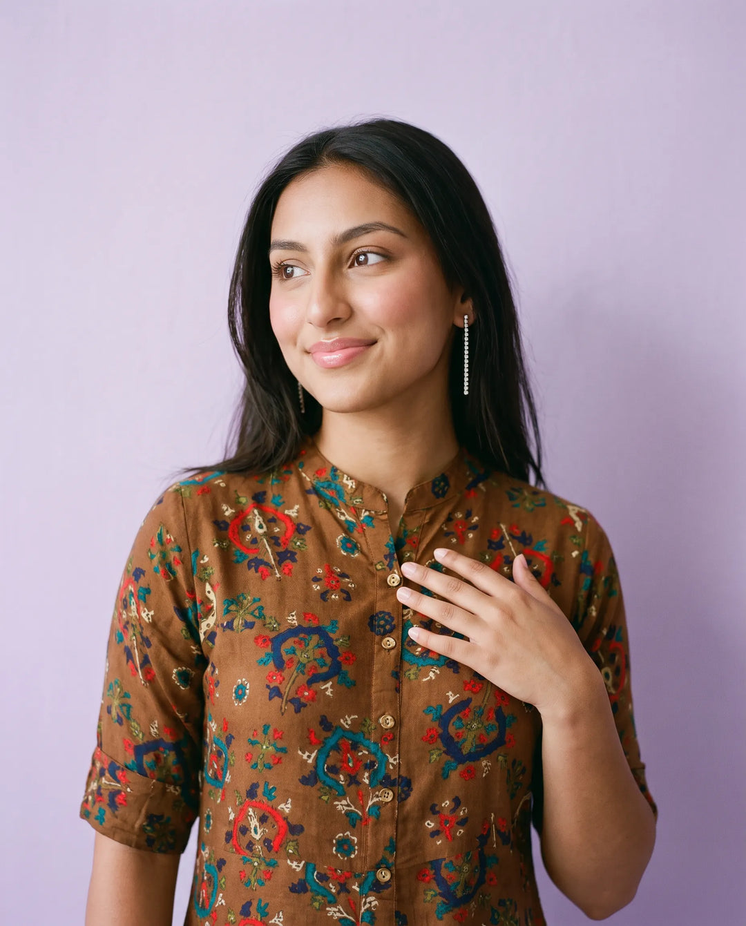 Brown Printed Rayon Maxi Dress