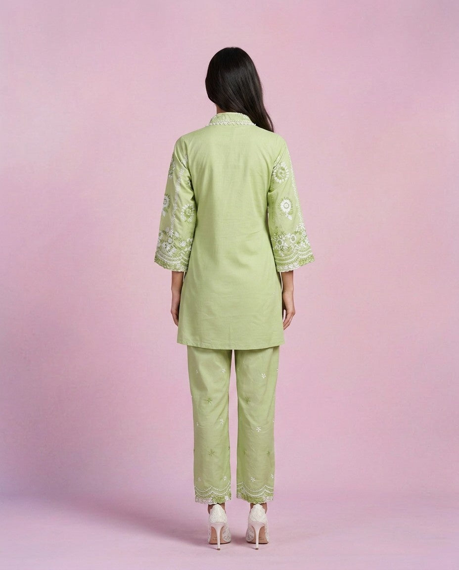 Pista Embroidered Cotton Satin Co-Ord Set