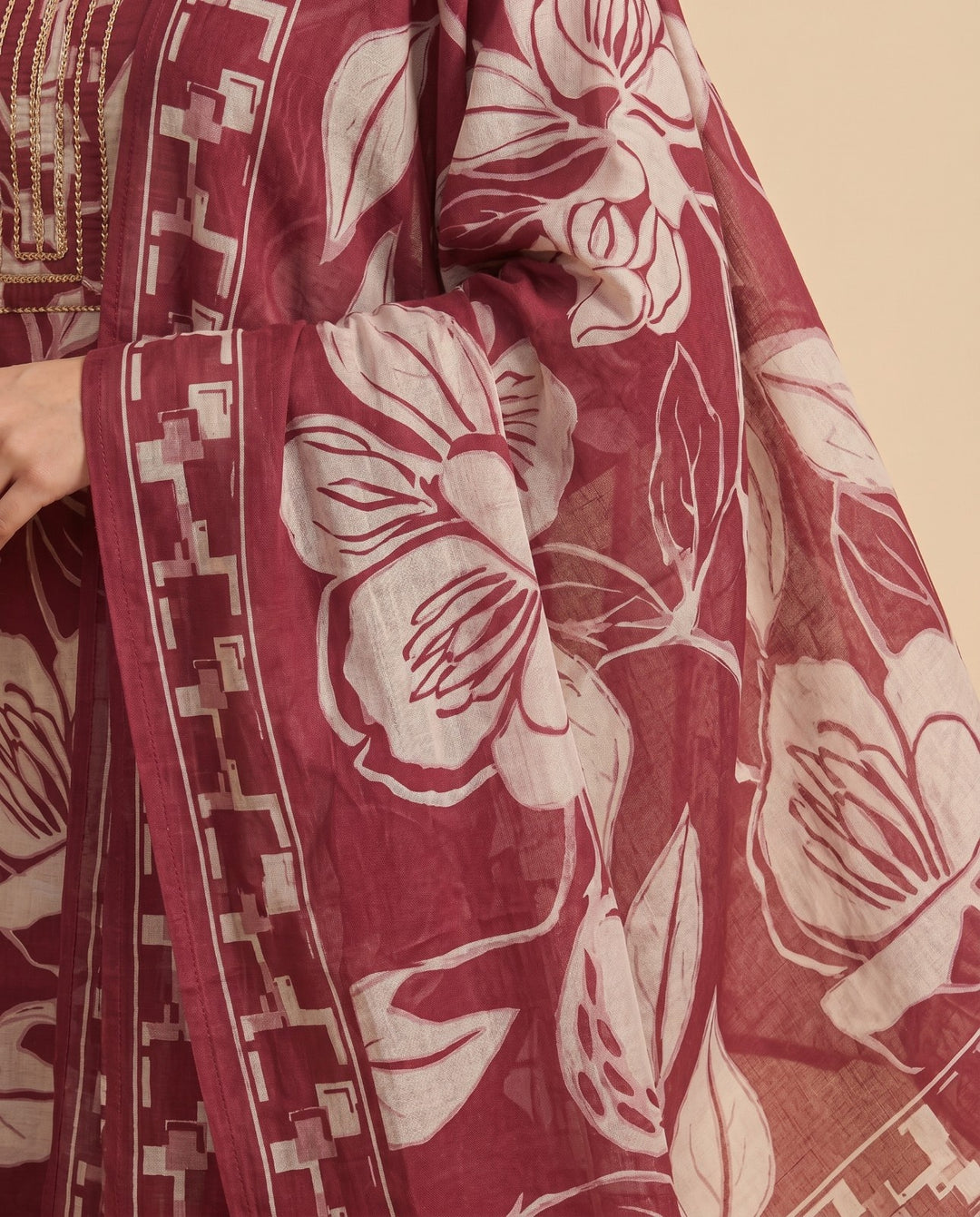 Magenta Printed Chanderi Kurta Bottom Dupatta Set