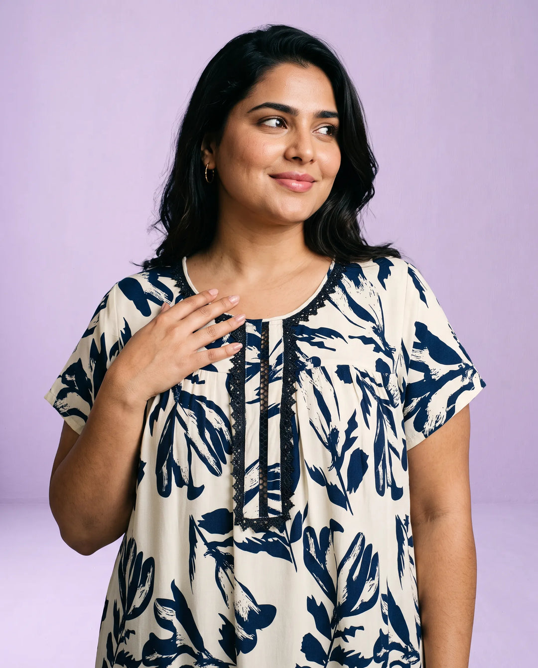 Navy Printed Super Soft Rayon Night Dress / Home Wear