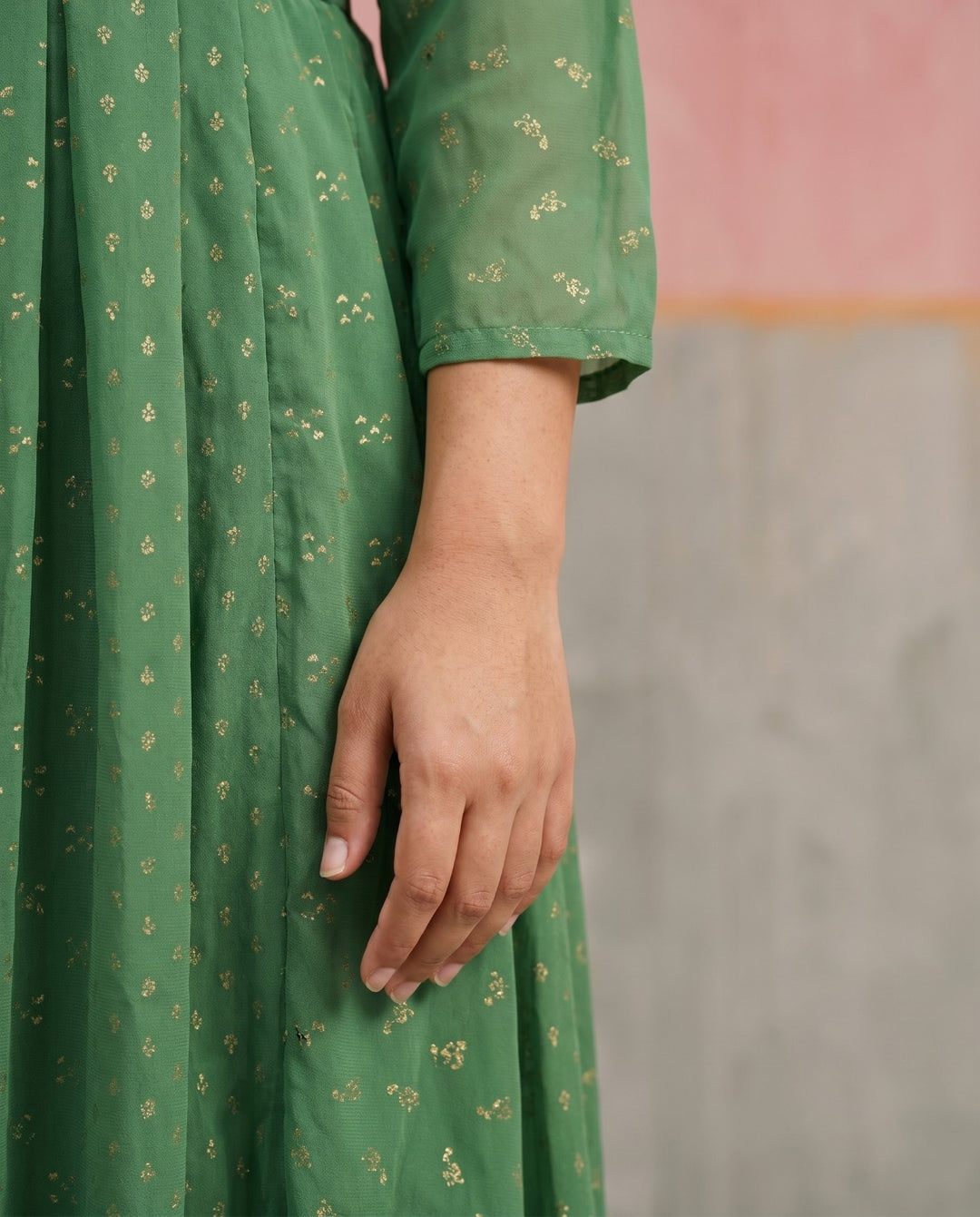 Green Printed Georgette Maxi Dress