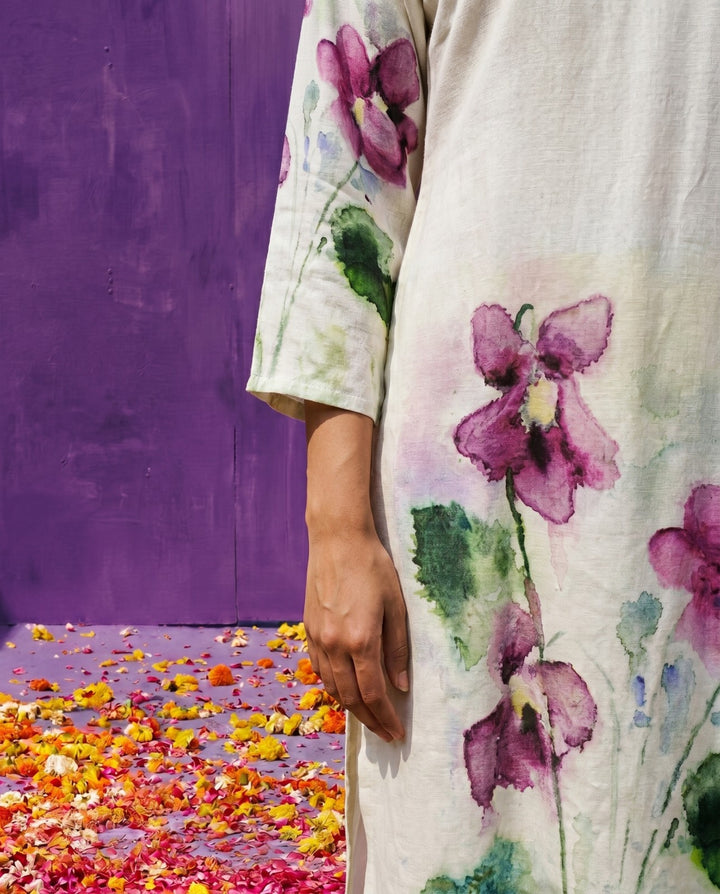 Multi Colour Printed Crepe Silk Straight cut Long Kurta