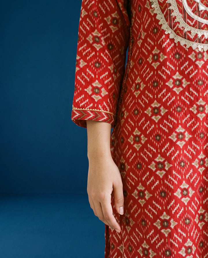 Maroon Printed Viscose Blended Straight cut Long Kurta