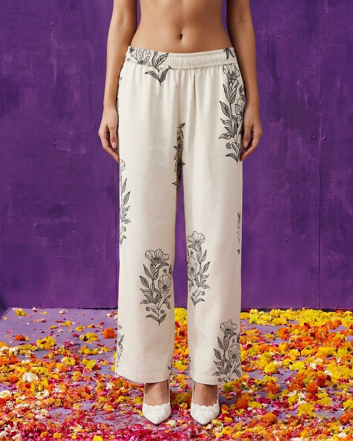 White Printed Cotton Kurta Bottom Dupatta Set