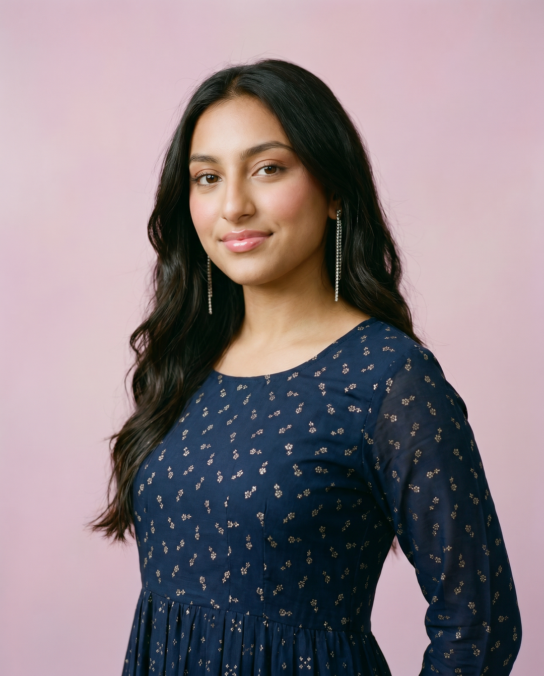 Navy Printed Georgette Maxi Dress