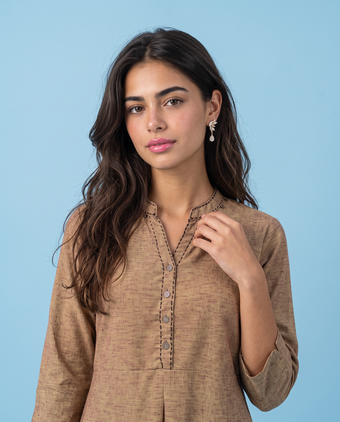 Brown Solid Rayon Blended Straight cut Long Kurta
