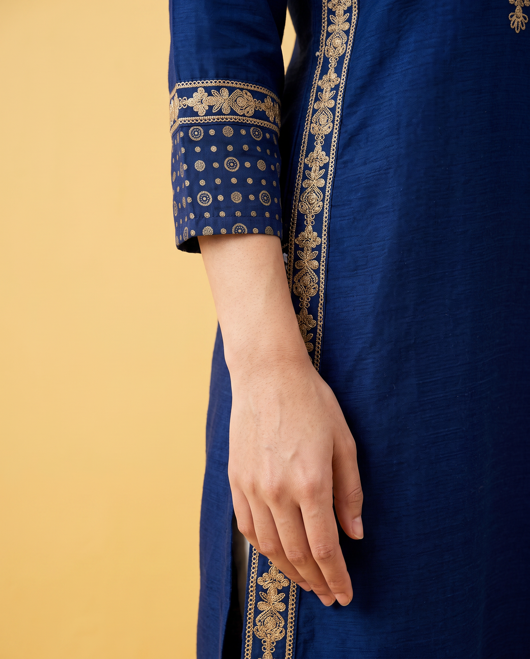 Navy Embroidered Viscose Blended Straight cut Long Kurta