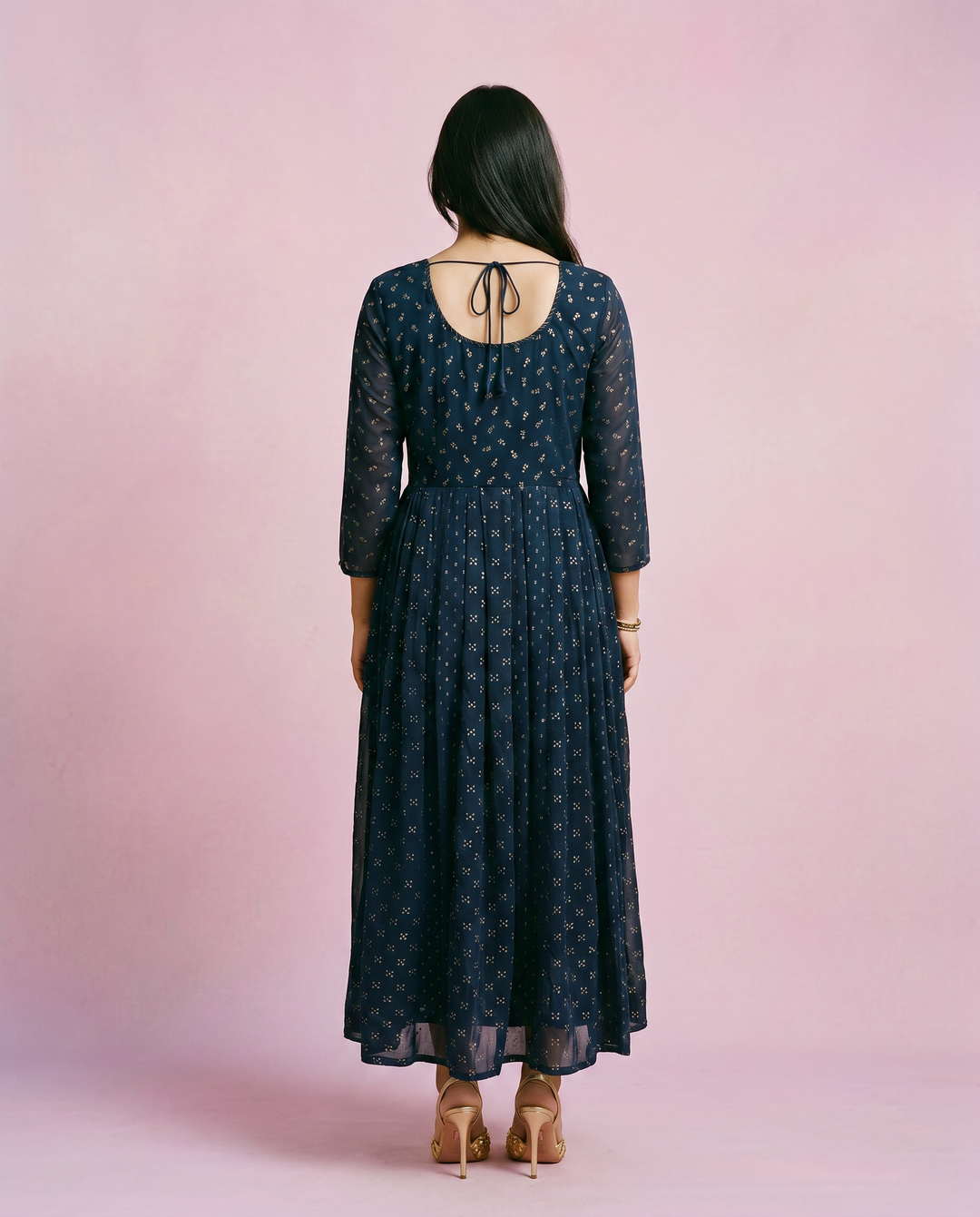 Navy Printed Georgette Maxi Dress