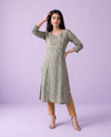Green Printed Viscose Blended Straight cut Long Kurta