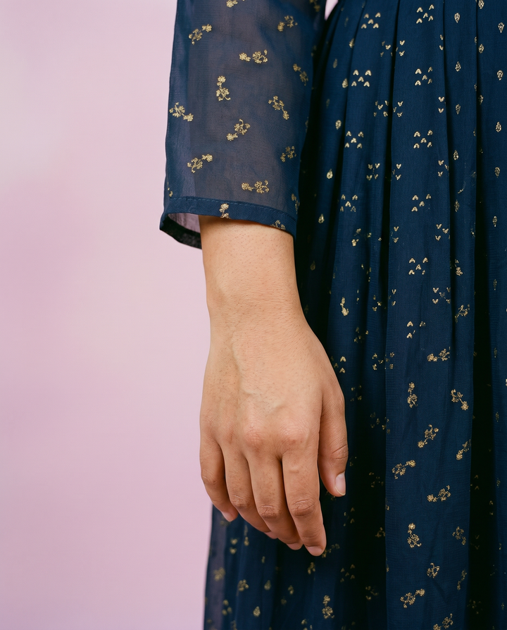 Navy Printed Georgette Maxi Dress
