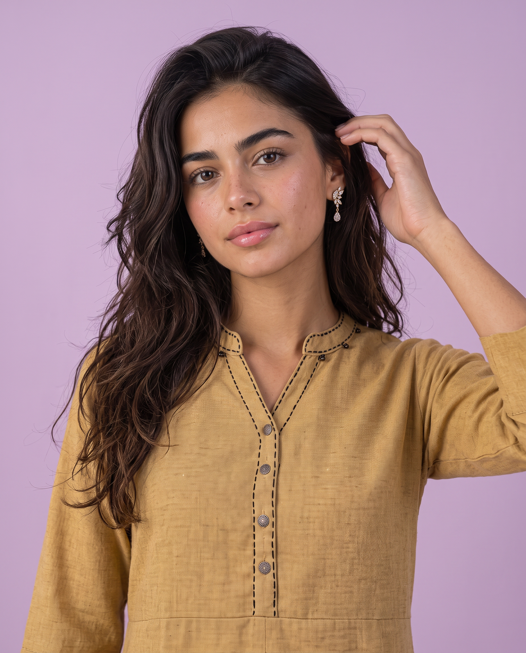 Beige Solid Rayon Blended Straight cut Long Kurta