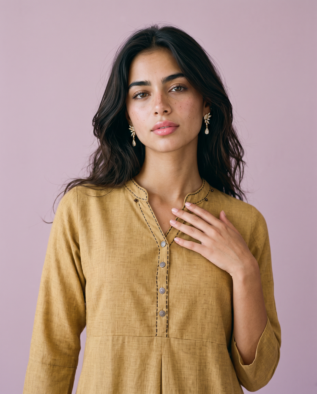 Beige Solid Rayon Blended Straight cut Long Kurta