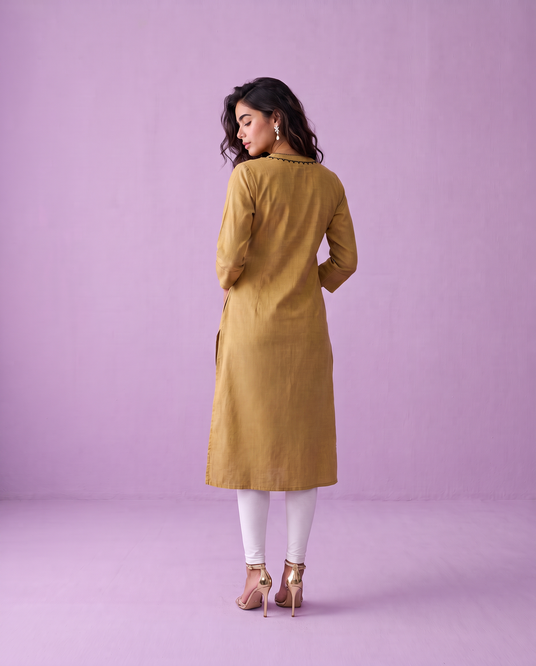 Beige Solid Rayon Blended Straight cut Long Kurta
