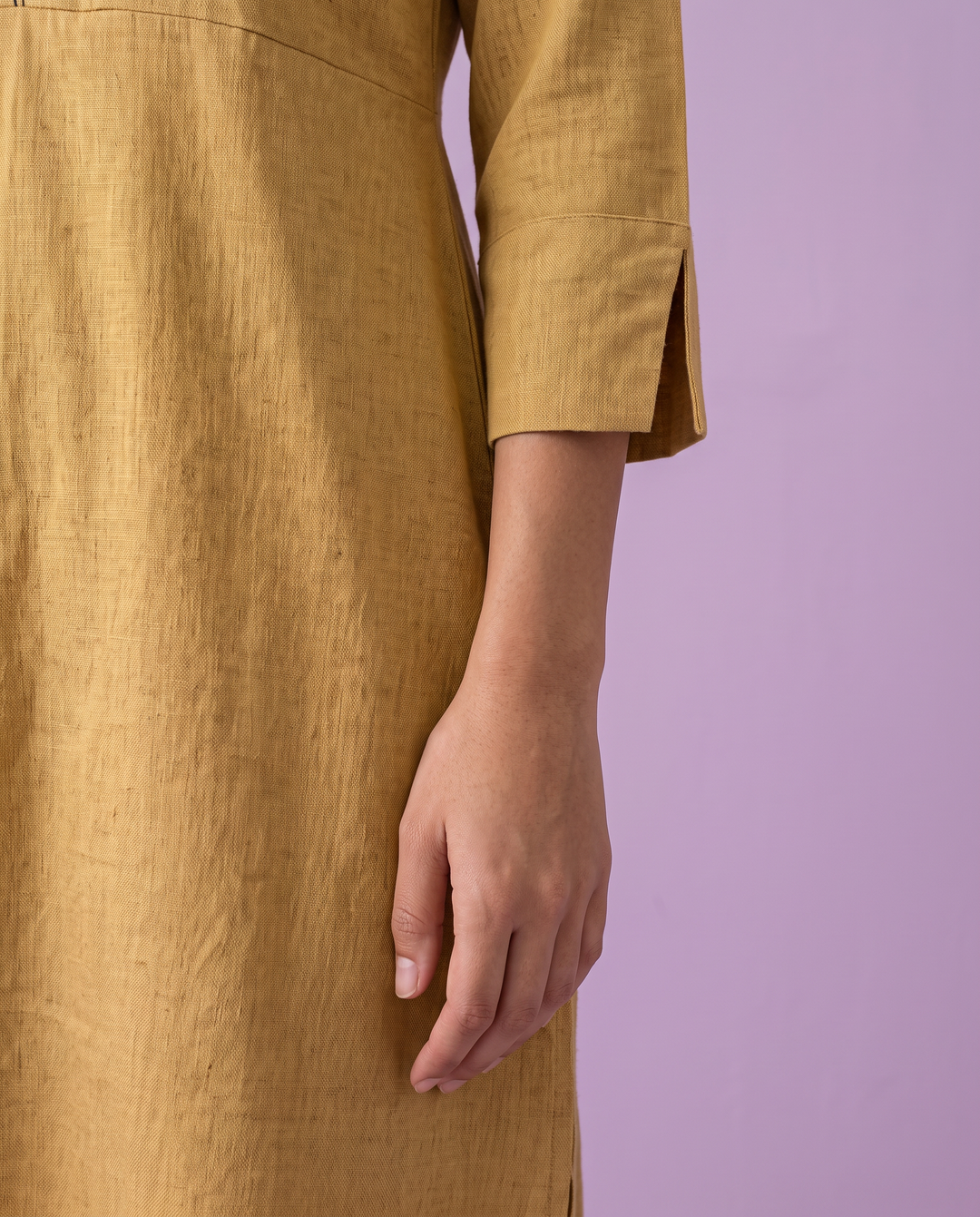 Beige Solid Rayon Blended Straight cut Long Kurta