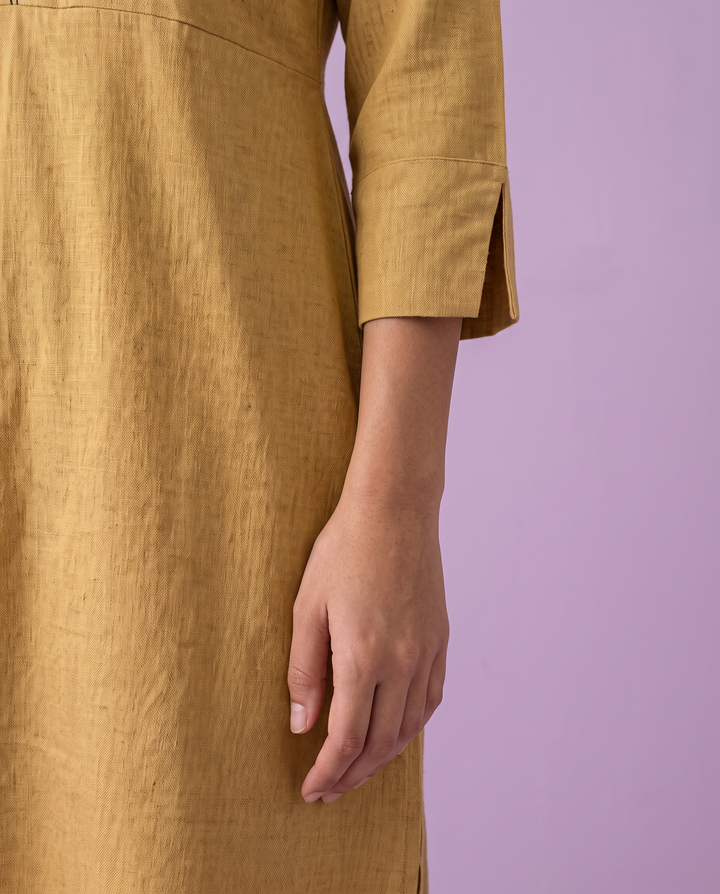 Beige Solid Rayon Blended Straight cut Long Kurta