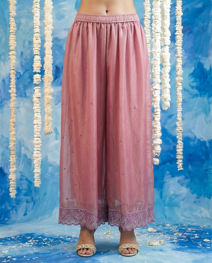 Pink Embriodered Silk Blended 3/4 Sleeves Kurta Bottom Dupatta Set