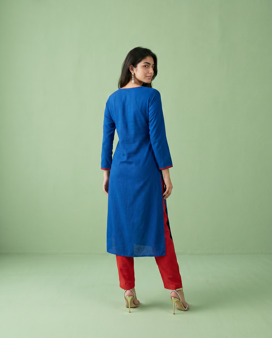Royal Blue Embroidered Rayon Straight Cut Long Kurta