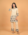 Cream & Blue Embroidered Cotton Co-Ord Set