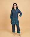 Navy Blue Embroidered Viscose Blended Co-Ord Set