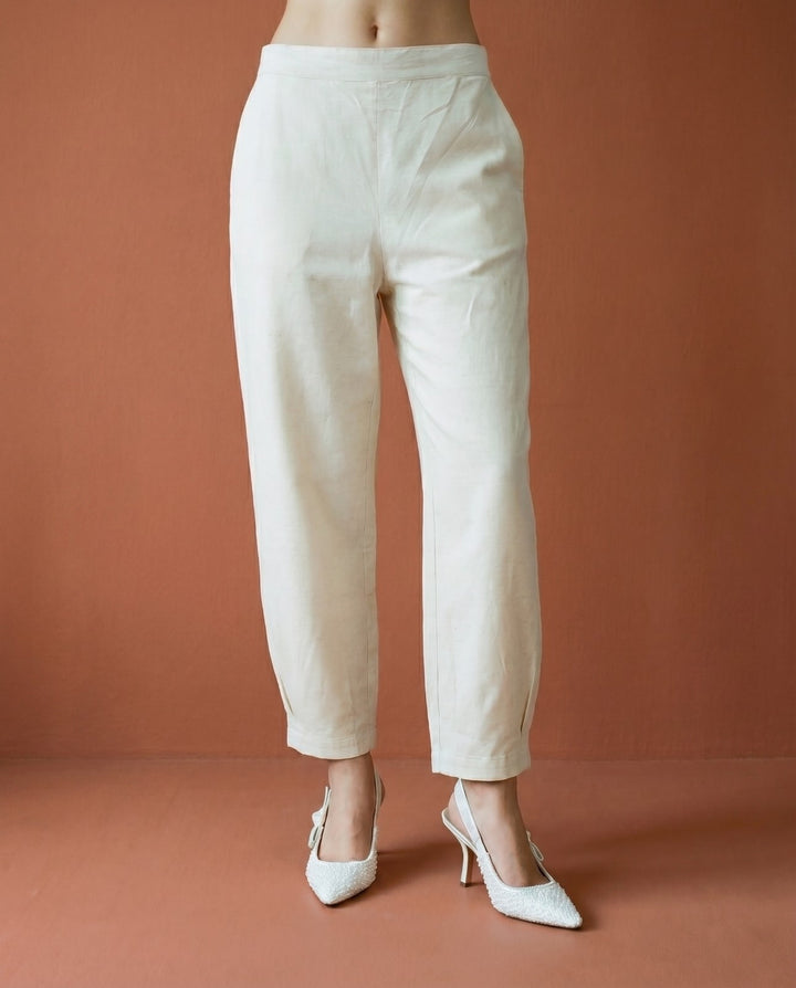 Beige Solid Linen Blended Co-Ord Set