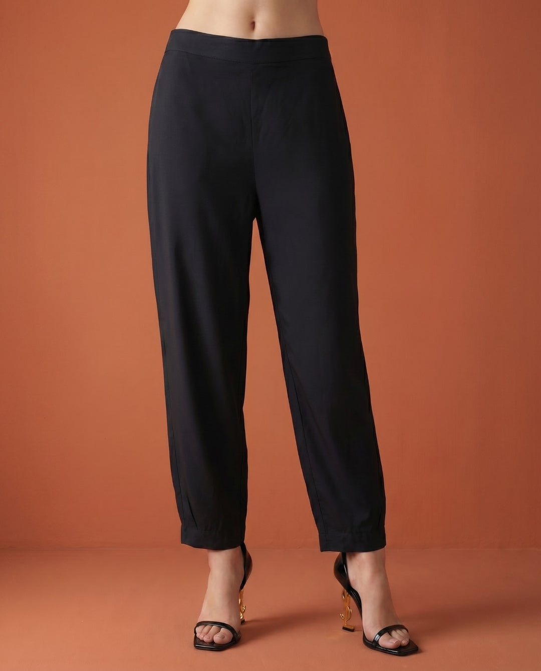 Black Solid Cotton Satin Co-Ord Set