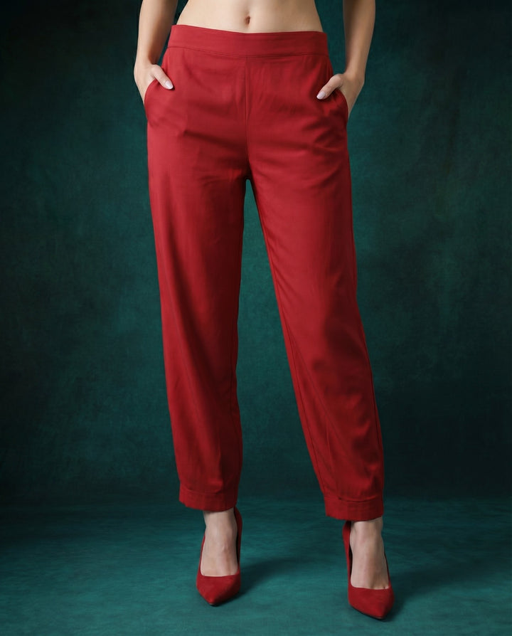 Maroon Solid Cotton Satin Co-Ord Set