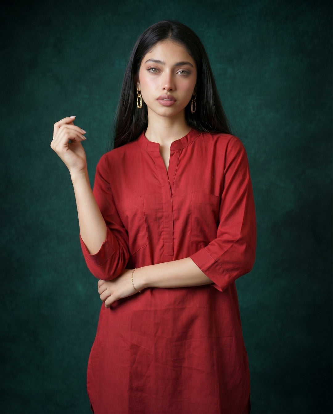 Maroon Solid Cotton Satin Co-Ord Set